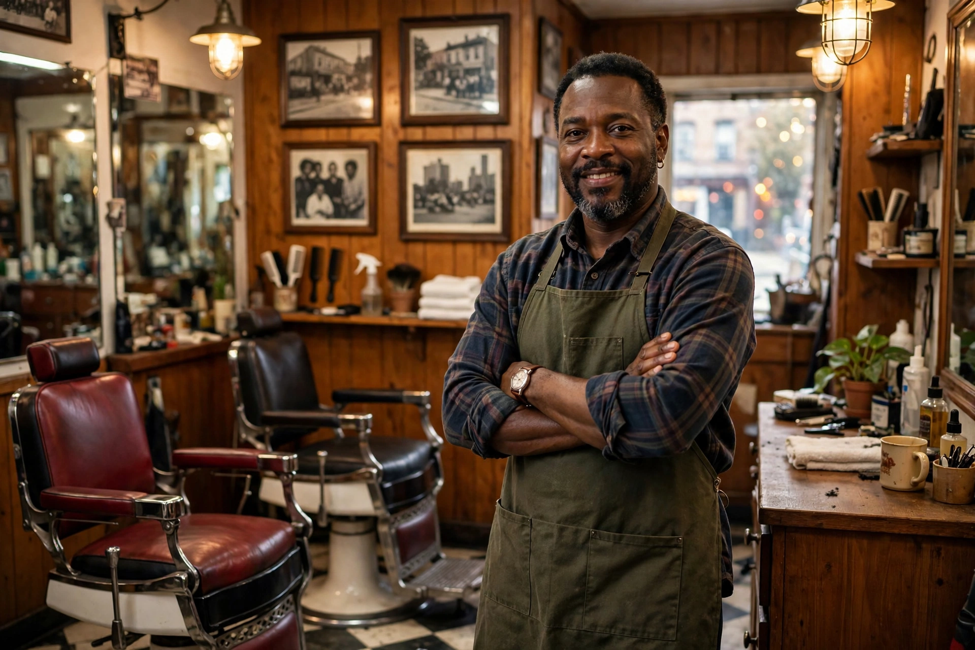 Barbershop owner standing in his neighborhood barbershop